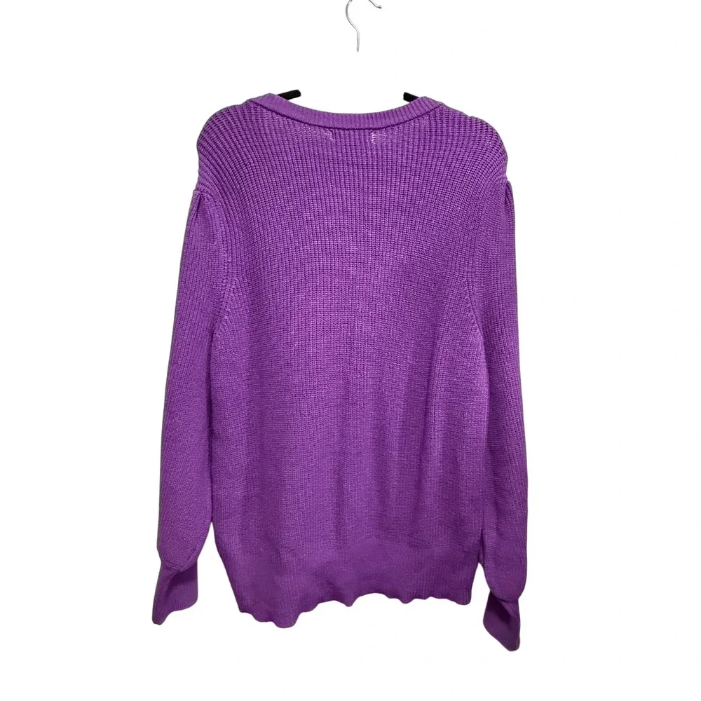 Liz Claiborne Womens XXL Bright Violet Ribbed V-Neck Puff Sleeve Sweater‎ NWT